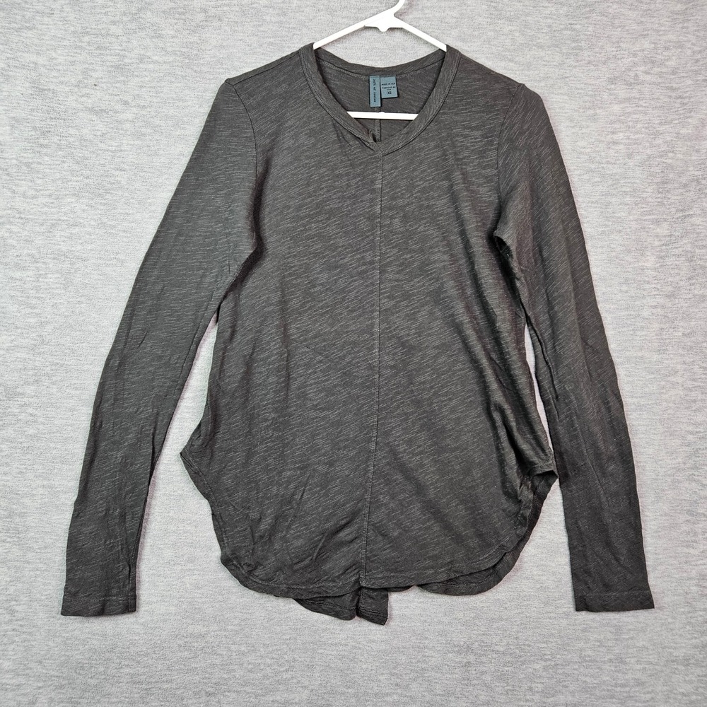 Left of Center Anthropologie Split Back Slub Knit Top Charcoal Grey Size XS